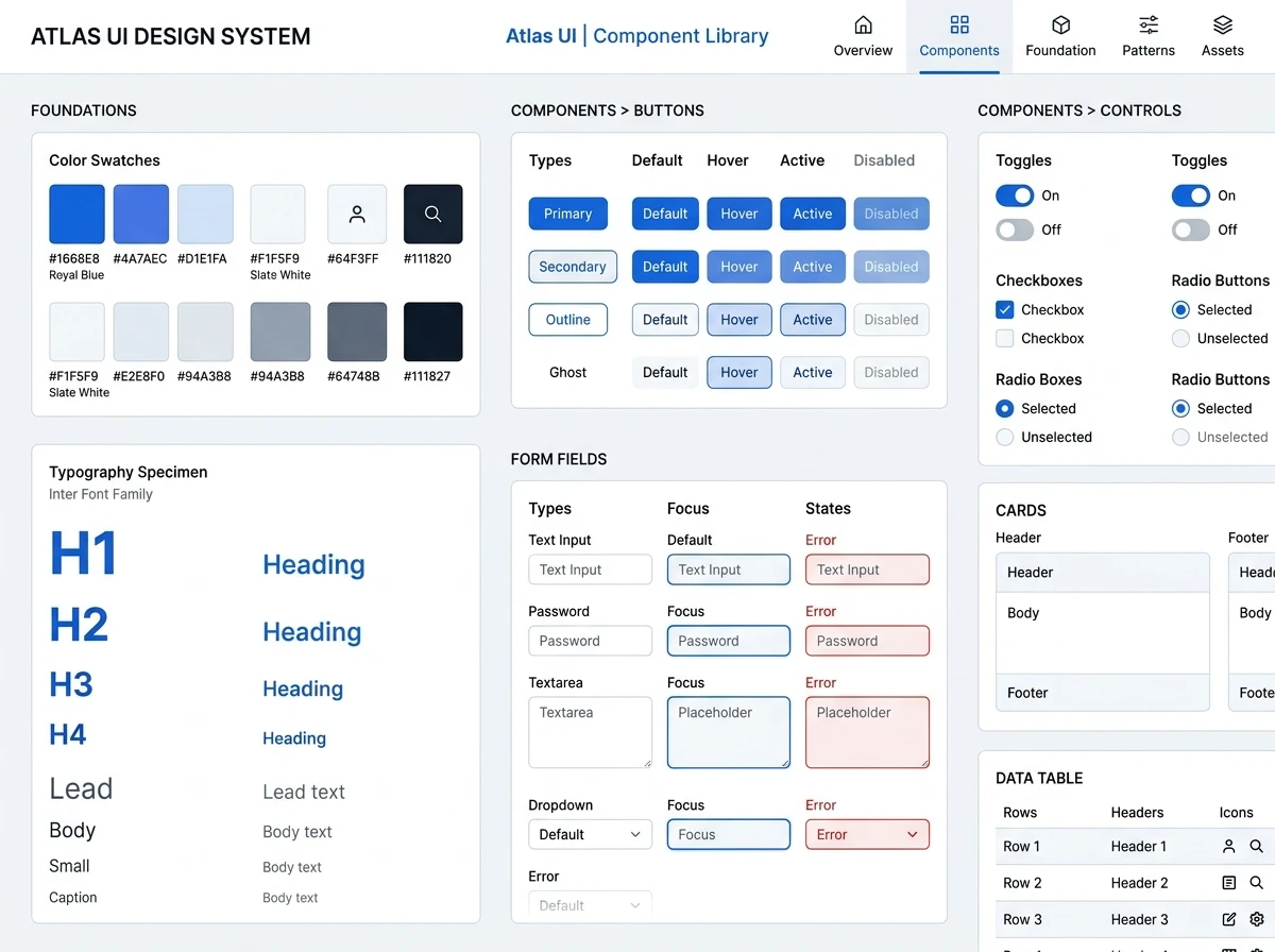 Atlas UI Design System Component Library Specimen