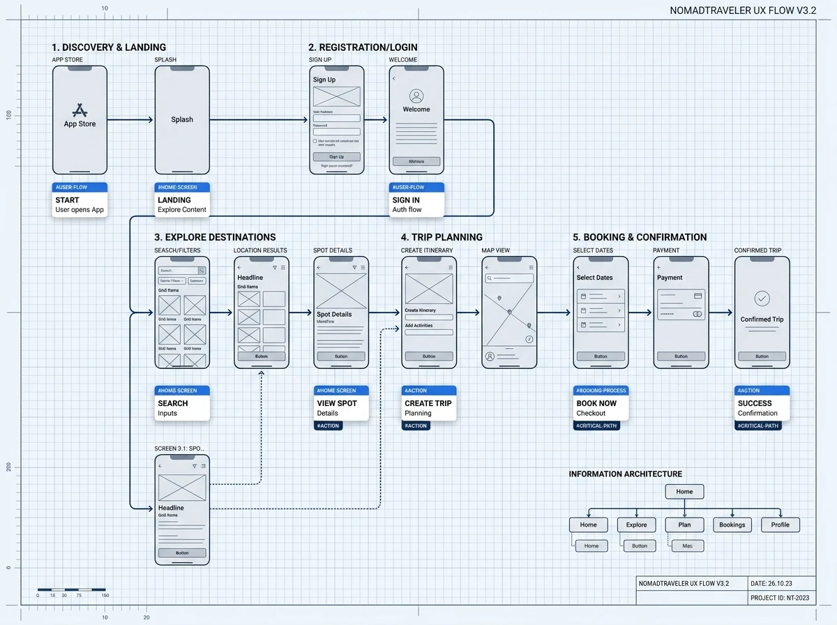 Architectural UX Wireframe and User Journey Map