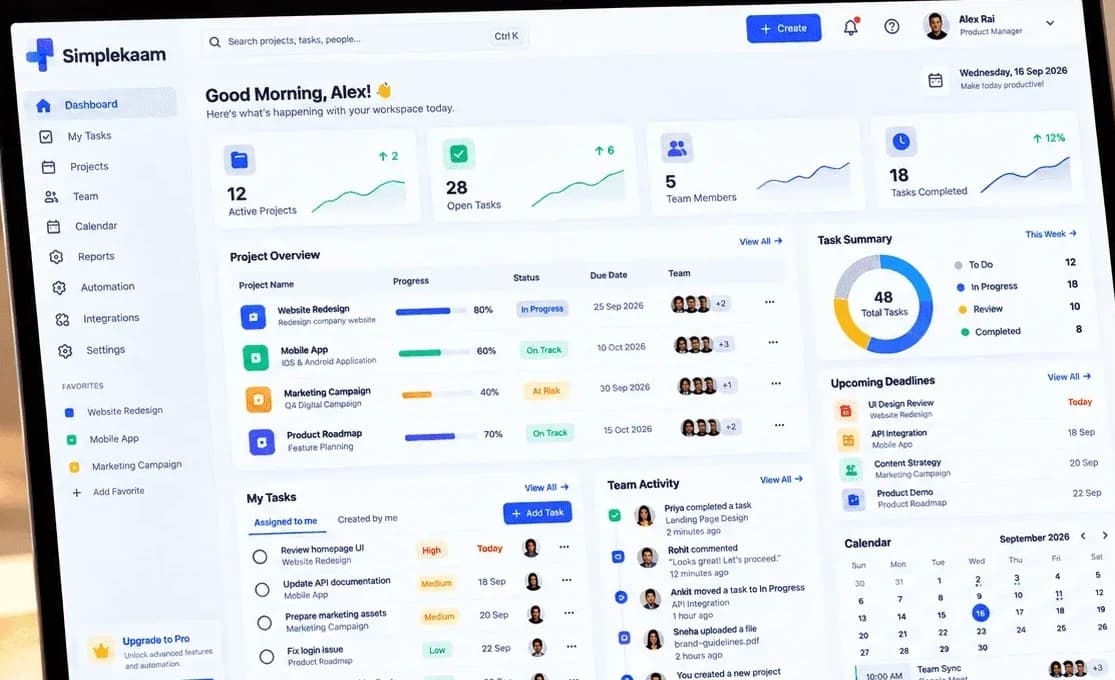 SimpleKaam Complete Product Workspace Interface